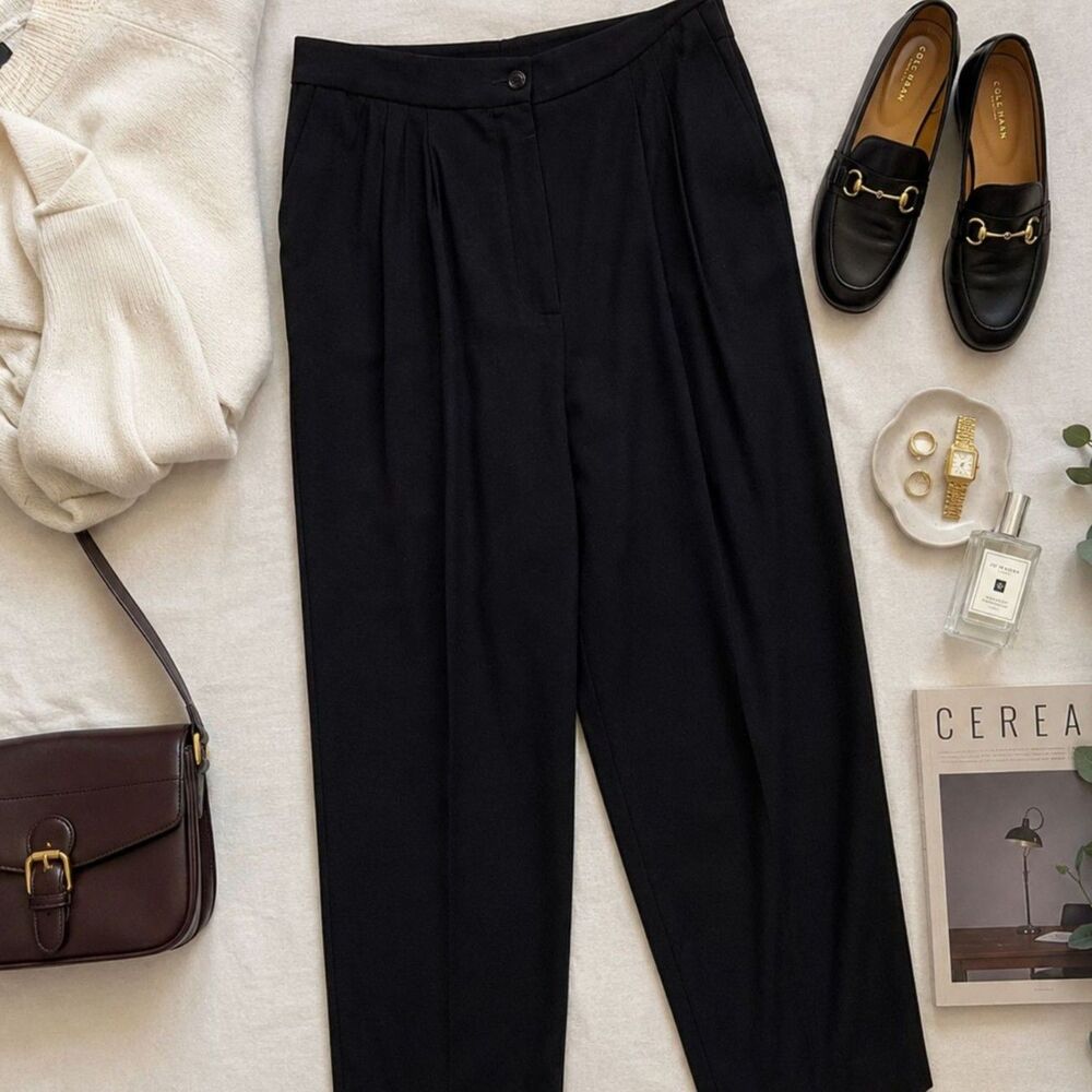 Cathy Daniels Vintage Women's Black Straight Leg 100% Wool Trousers Size 12